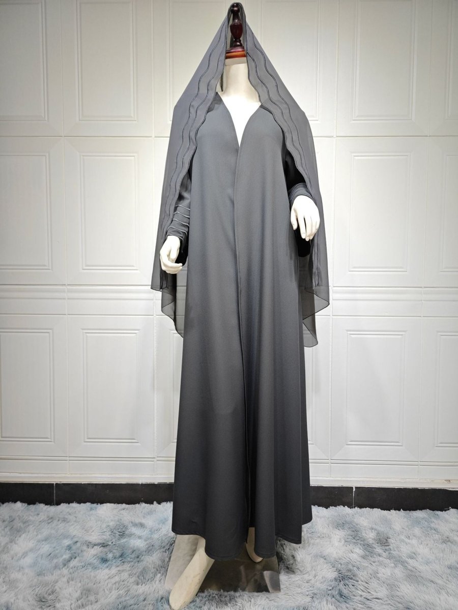 Elegant Embroidered Abaya with Matching Headscarves | Modern Modest Wear for Women(MOA216) - Mariam's Collection