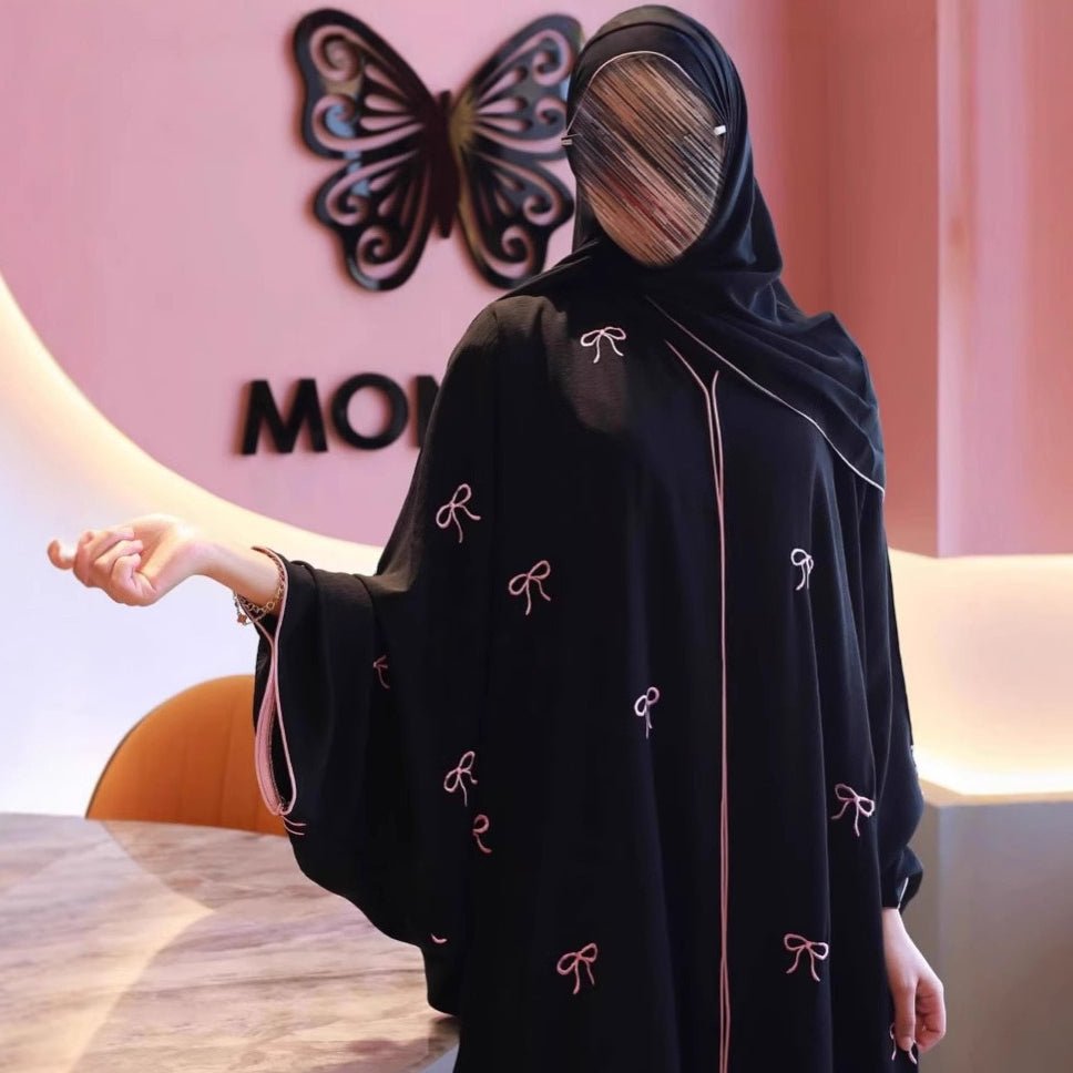Elegant Embroidered Batwing Sleeve Abaya with Hijab(MOA245) - Mariam's Collection