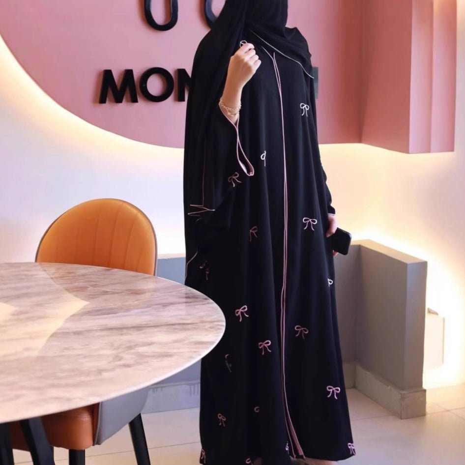Elegant Embroidered Batwing Sleeve Abaya with Hijab(MOA245) - Mariam's Collection