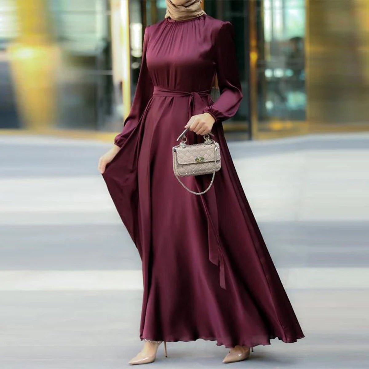 Elegant Faux Silk Abaya | Round Neck Abaya (MA148) - Mariam's Collection