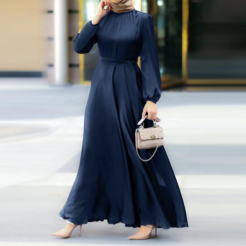 Elegant Faux Silk Round Neck Abaya (MA148) - Mariam's Collection