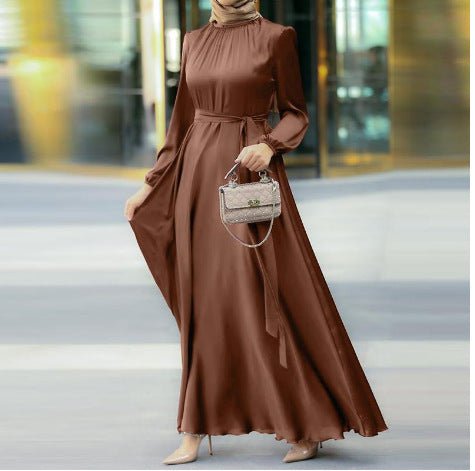 Elegant Faux Silk Round Neck Abaya (MA148) - Mariam's Collection