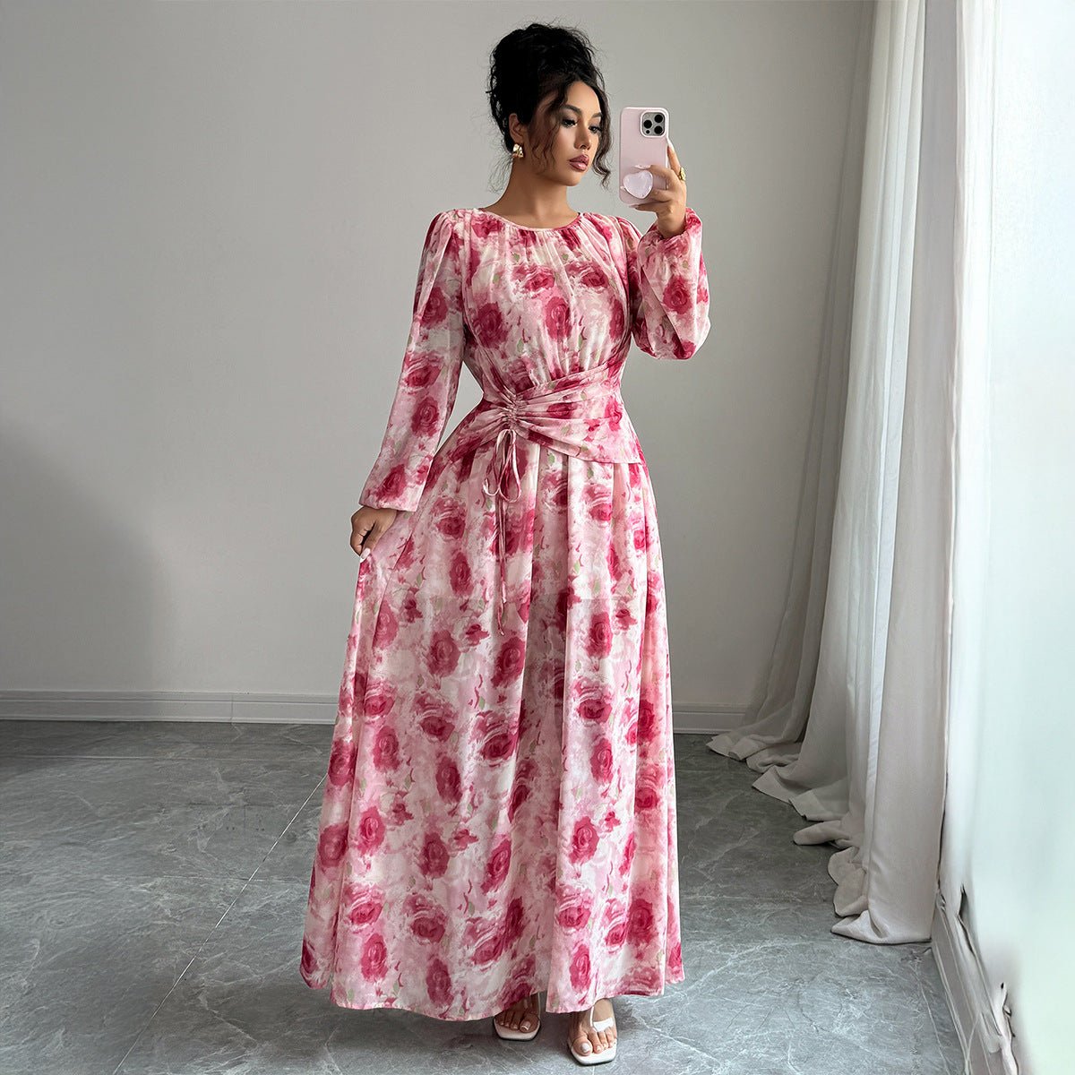 Elegant Floral Print Maxi Dress(MS265) - Mariam's Collection