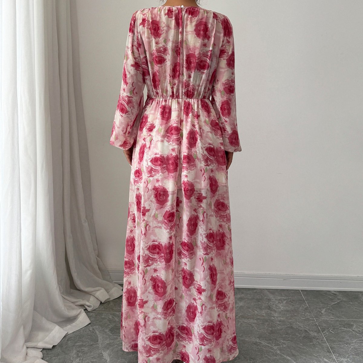 Elegant Floral Print Maxi Dress(MS265) - Mariam's Collection