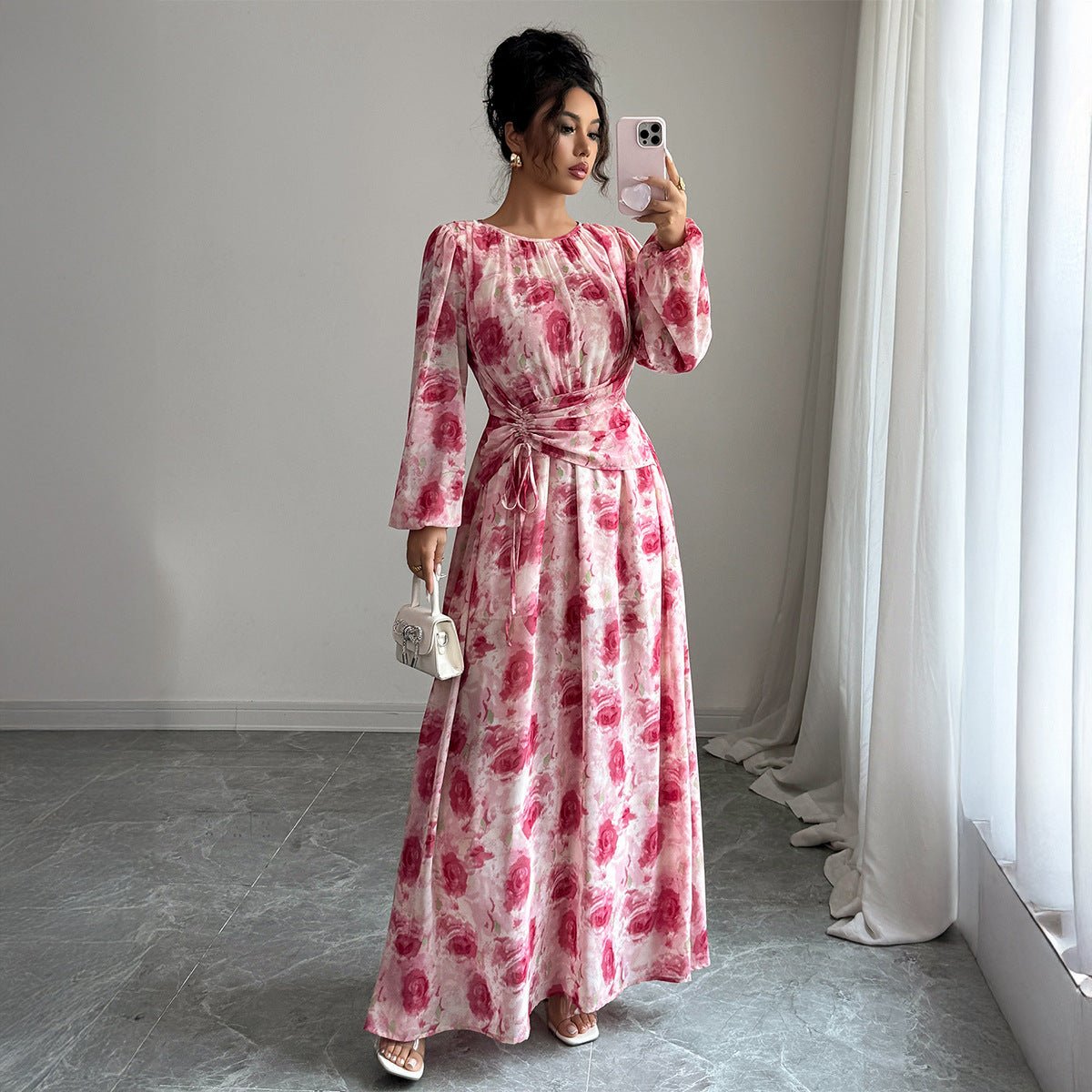 Elegant Floral Print Maxi Dress(MS265) - Mariam's Collection