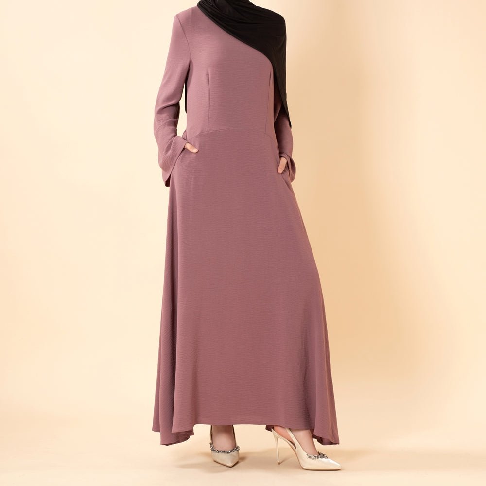 Elegant Flow Crepe Pocket Abaya Dress(MA432) - Mariam's Collection