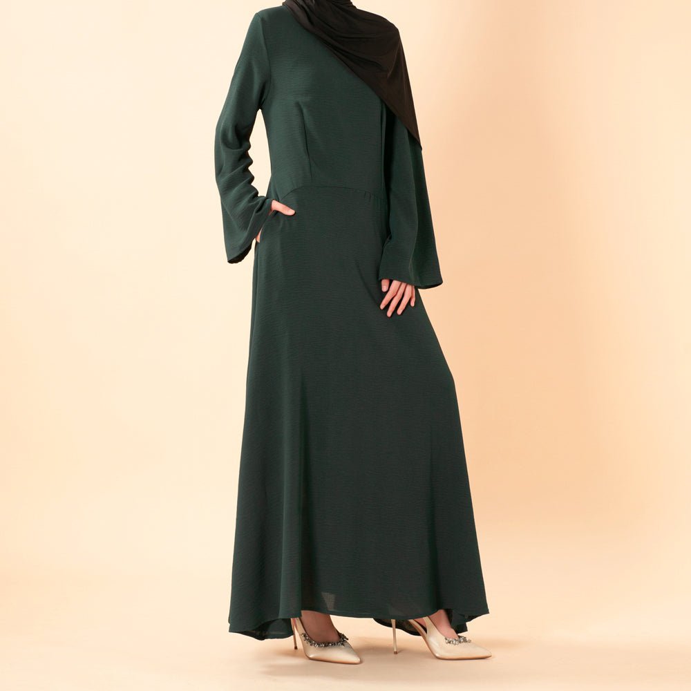 Elegant Flow Crepe Pocket Abaya Dress(MA432) - Mariam's Collection
