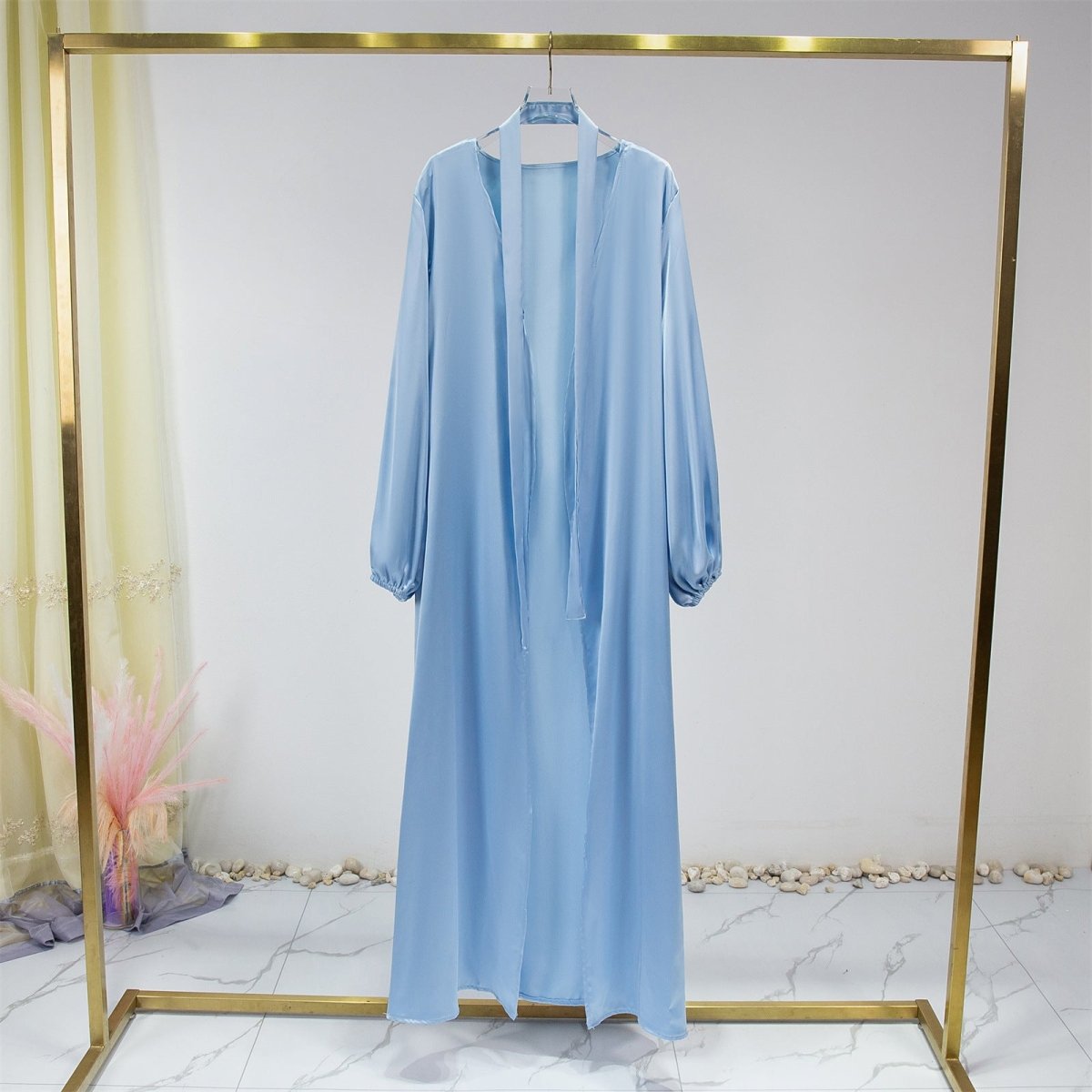 Elegant Fresh Candy - Colored Satin Open Abaya (MOA130) - Mariam's Collection