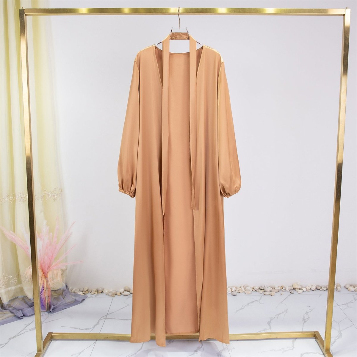 Elegant Fresh Candy - Colored Satin Open Abaya (MOA130) - Mariam's Collection