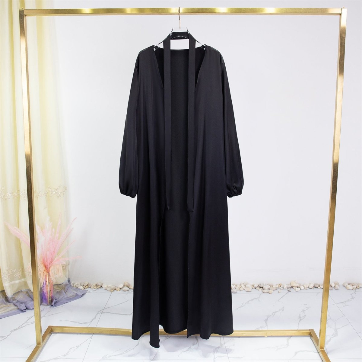 Elegant Fresh Candy - Colored Satin Open Abaya (MOA130) - Mariam's Collection
