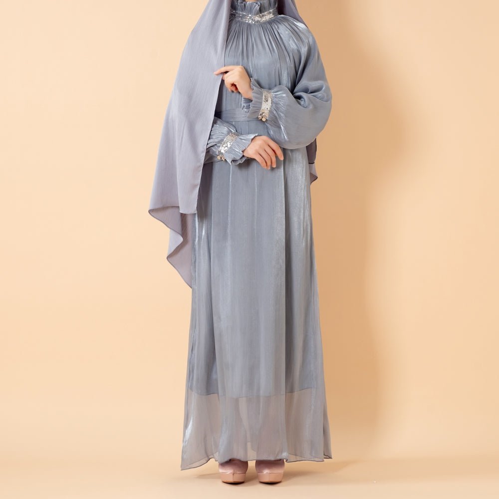 Elegant Glossy Flower Cuff Sequinned Abaya (MA140) - Mariam's Collection