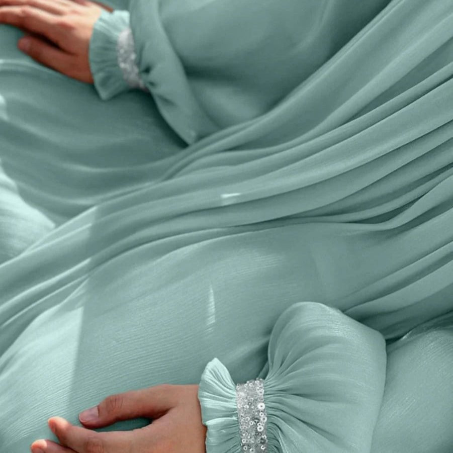 Elegant Glossy Flower Cuff Sequinned Abaya (MA140) - Mariam's Collection