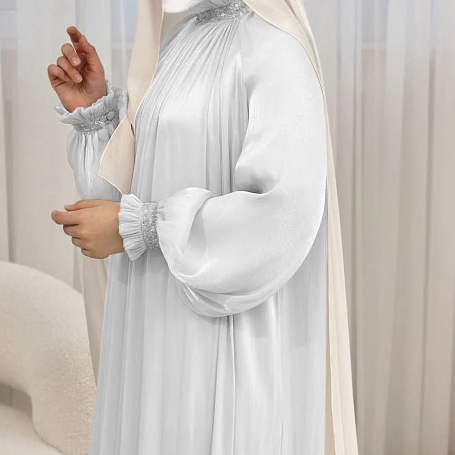 Elegant Glossy Flower Cuff Sequinned Abaya (MA140) - Mariam's Collection