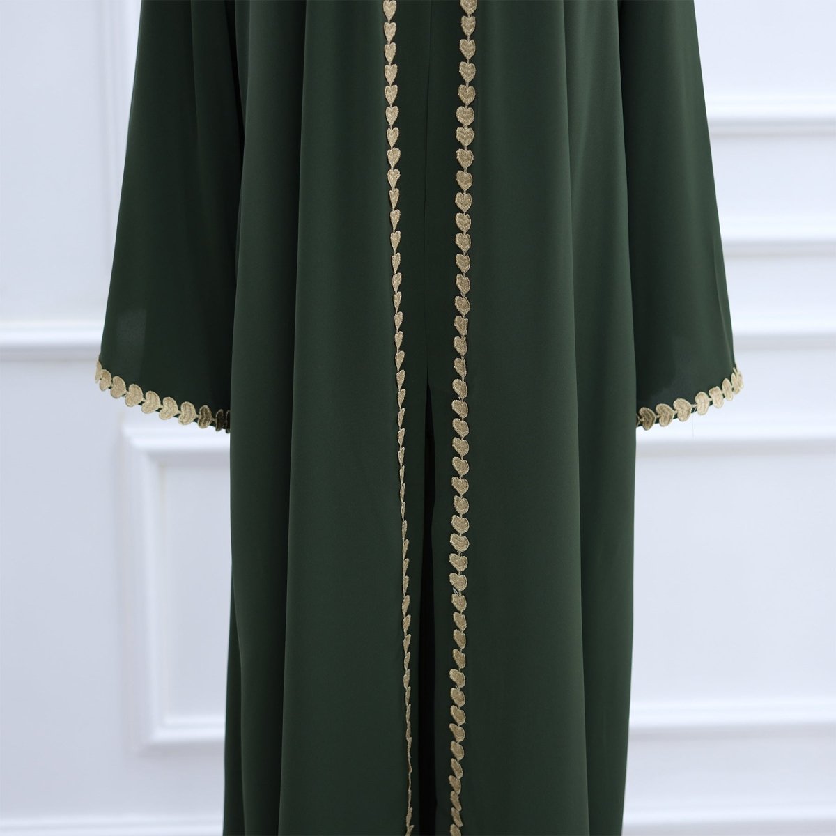 Elegant Gold Heart - Trim Loose Trimmed Cardigan Open Front Abaya. (MOA162) - Mariam's Collection