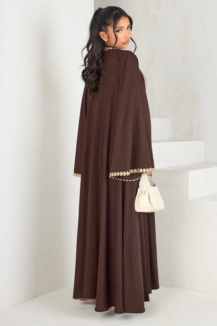 Elegant Gold Heart - Trim Loose Trimmed Cardigan Open Front Abaya. (MOA162) - Mariam's Collection