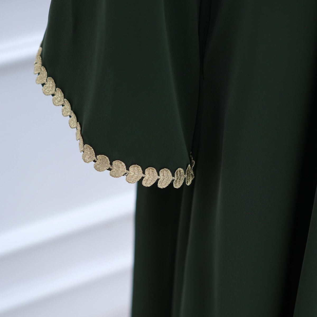 Elegant Gold Heart - Trim Loose Trimmed Cardigan Open Front Abaya. (MOA162) - Mariam's Collection