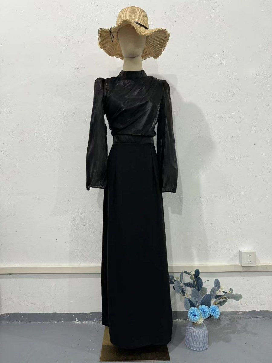 Elegant Half - Turtleneck Flared Sleeve French Pleated Dress Abaya. (MA198) - Mariam's Collection