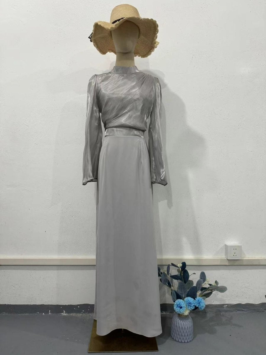 Elegant Half - Turtleneck Flared Sleeve French Pleated Dress Abaya. (MA198) - Mariam's Collection