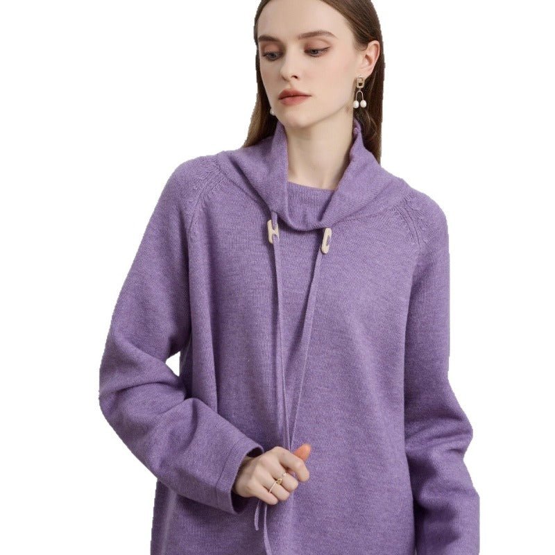 Elegant Half - Turtleneck Knit Sweater with Drawstring | Pullover Style Versatile Top(MS120) - Mariam's Collection