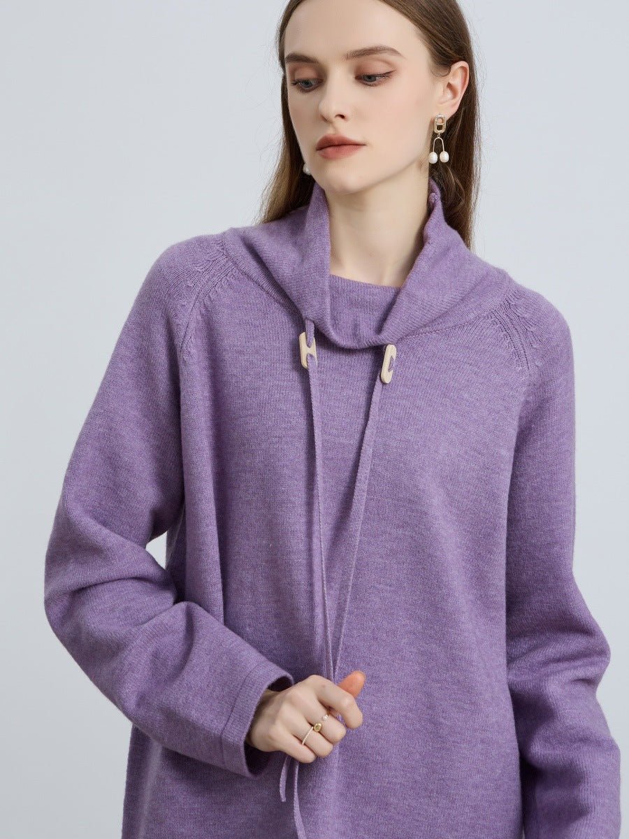 Elegant Half - Turtleneck Knit Sweater with Drawstring | Pullover Style Versatile Top(MS120) - Mariam's Collection