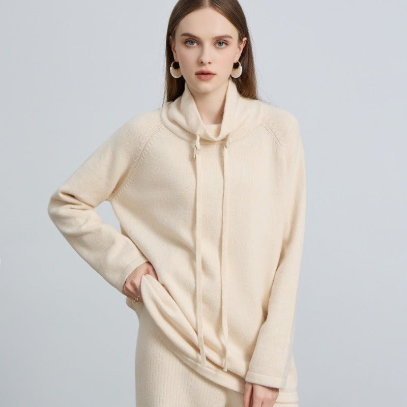 Elegant Half - Turtleneck Knit Sweater with Drawstring | Pullover Style Versatile Top(MS120) - Mariam's Collection