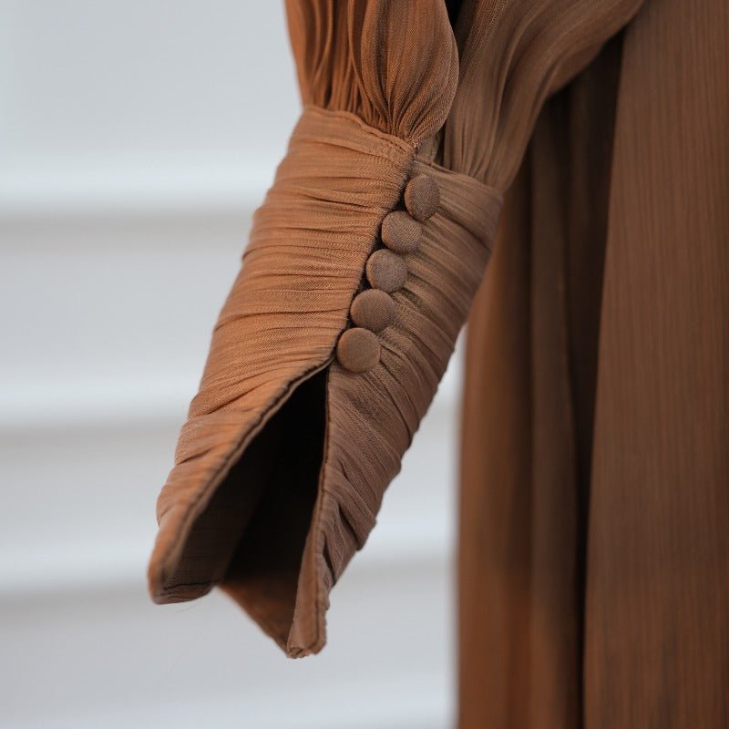 Elegant Half - Turtleneck Princess Sleeve Dress Set with Belt | Pleated Full Skirt Two - Piece(MA320) - Mariam's Collection