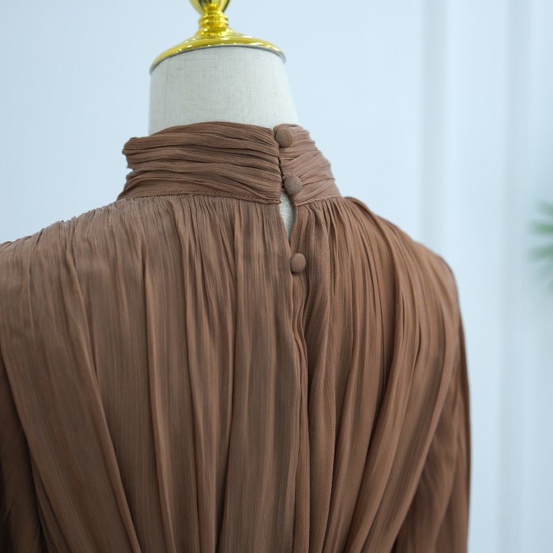 Elegant Half - Turtleneck Princess Sleeve Dress Set with Belt | Pleated Full Skirt Two - Piece(MA320) - Mariam's Collection