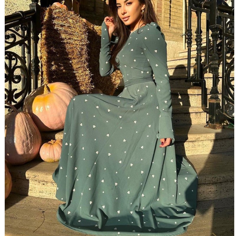 Elegant Heart Print High Waist Tie Midi Dress(MS267) - Mariam's Collection