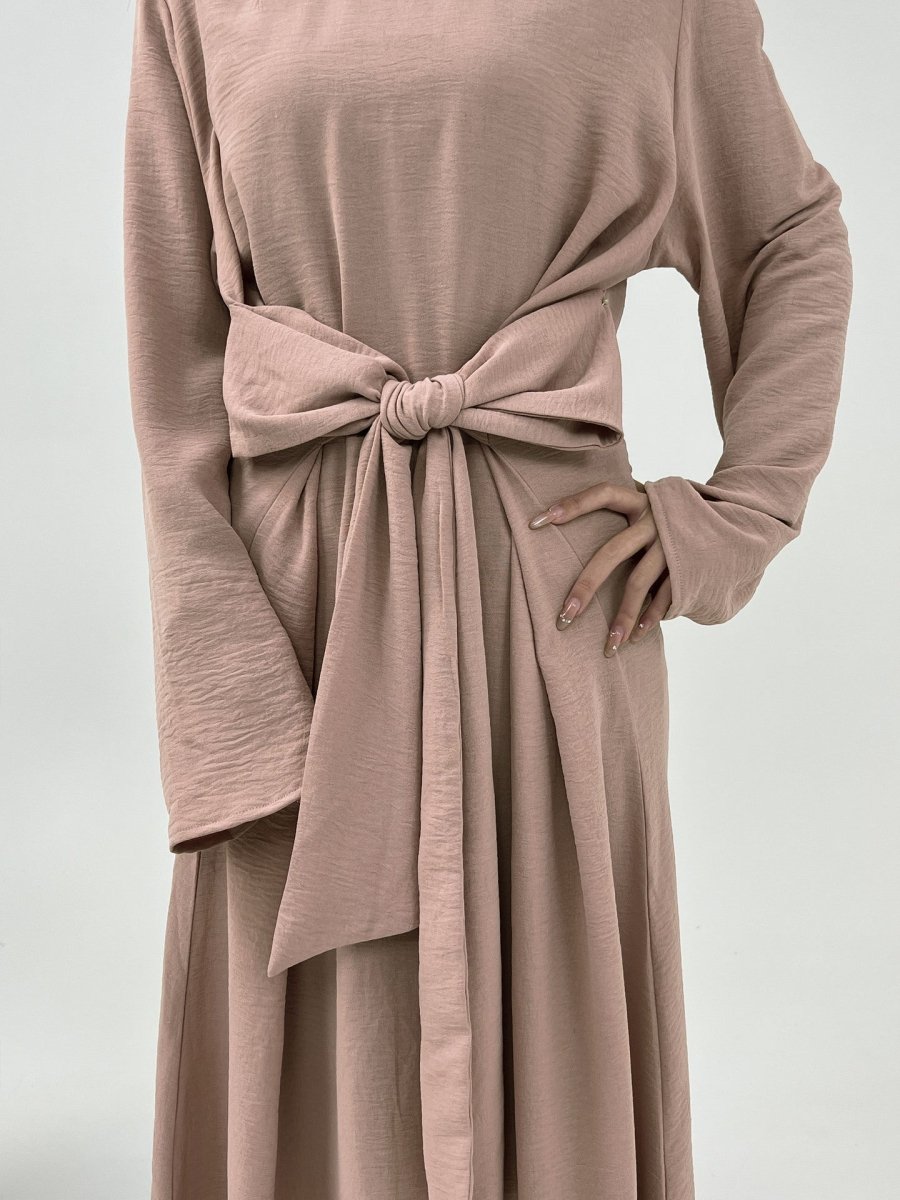 Elegant Lace - Up Ice Crape Abaya Evening Gown.(MA160) - Mariam's Collection