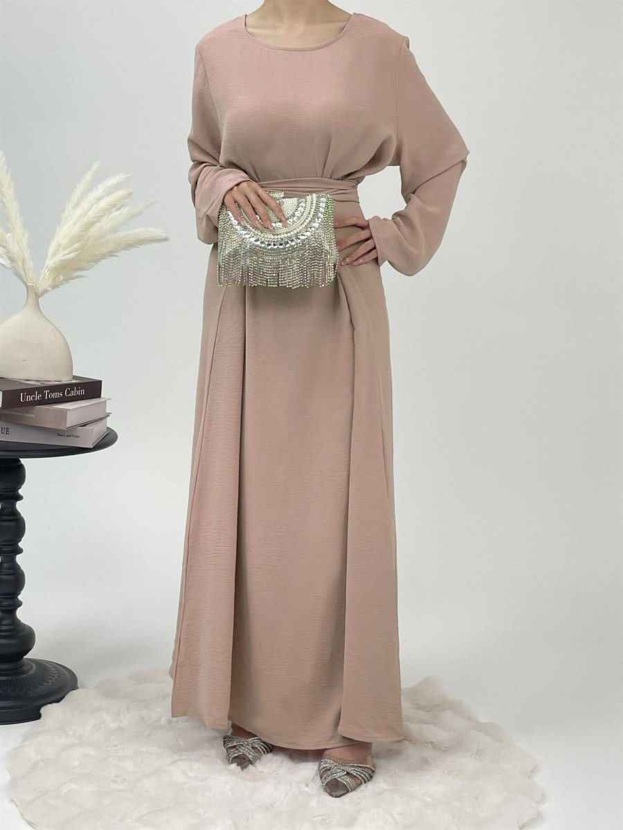 Elegant Lace - Up Ice Crape Abaya Evening Gown.(MA160) - Mariam's Collection