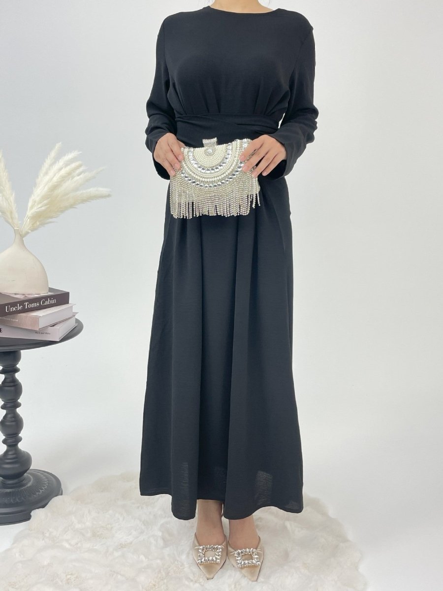 Elegant Lace - Up Ice Crape Abaya Evening Gown.(MA160) - Mariam's Collection