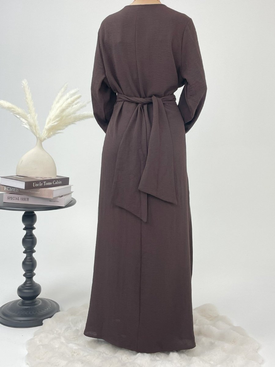 Elegant Lace - Up Ice Crape Abaya Evening Gown.(MA160) - Mariam's Collection