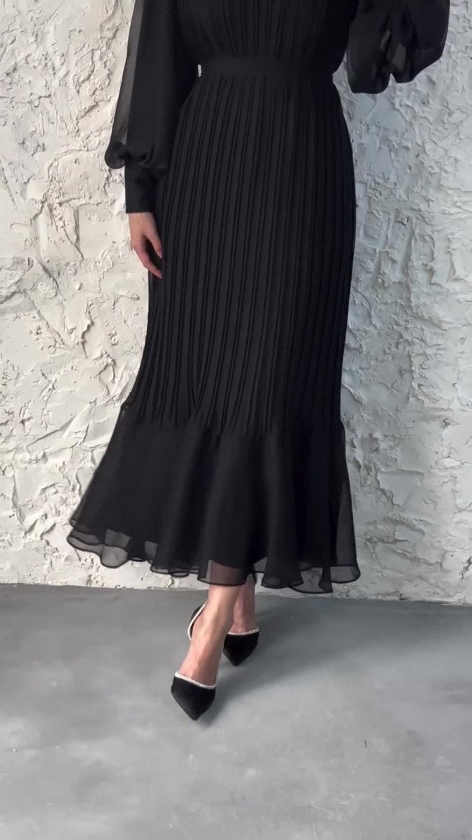 Elegant Lightweight Textured Long Skirt with Puff Sleeves Abaya Dress. (MA201) - Mariam's Collection
