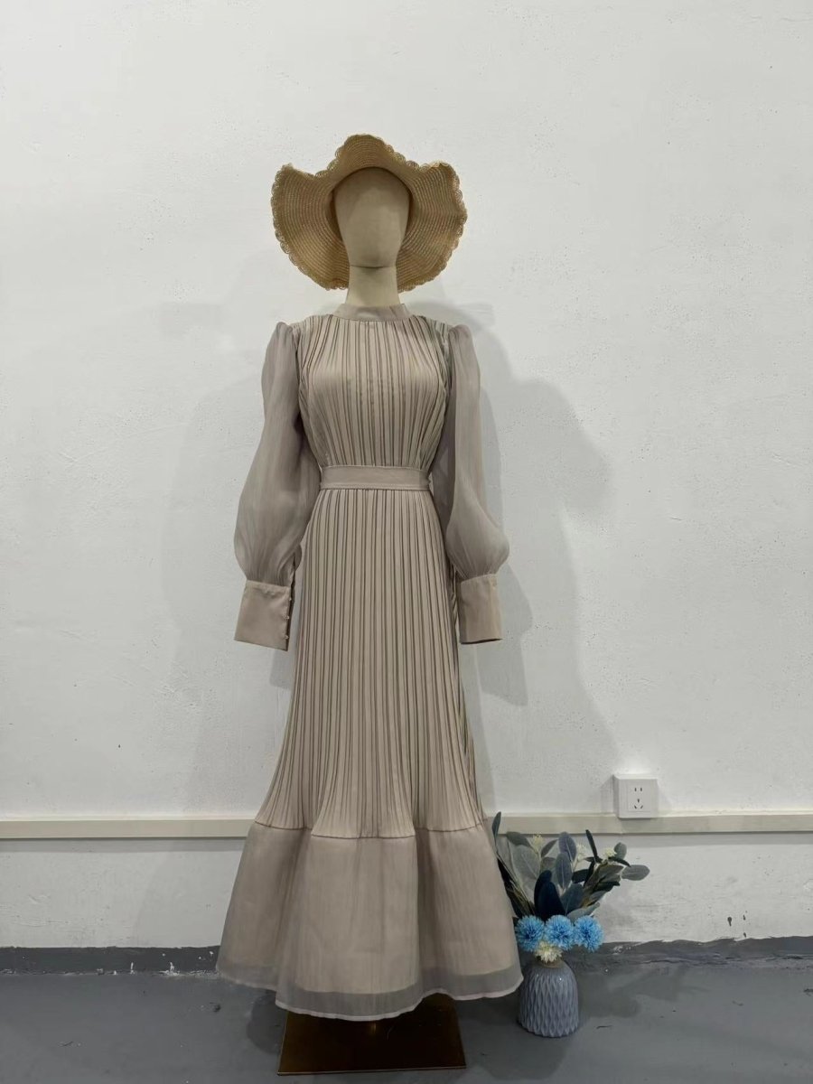 Elegant Lightweight Textured Long Skirt with Puff Sleeves Abaya Dress. (MA201) - Mariam's Collection