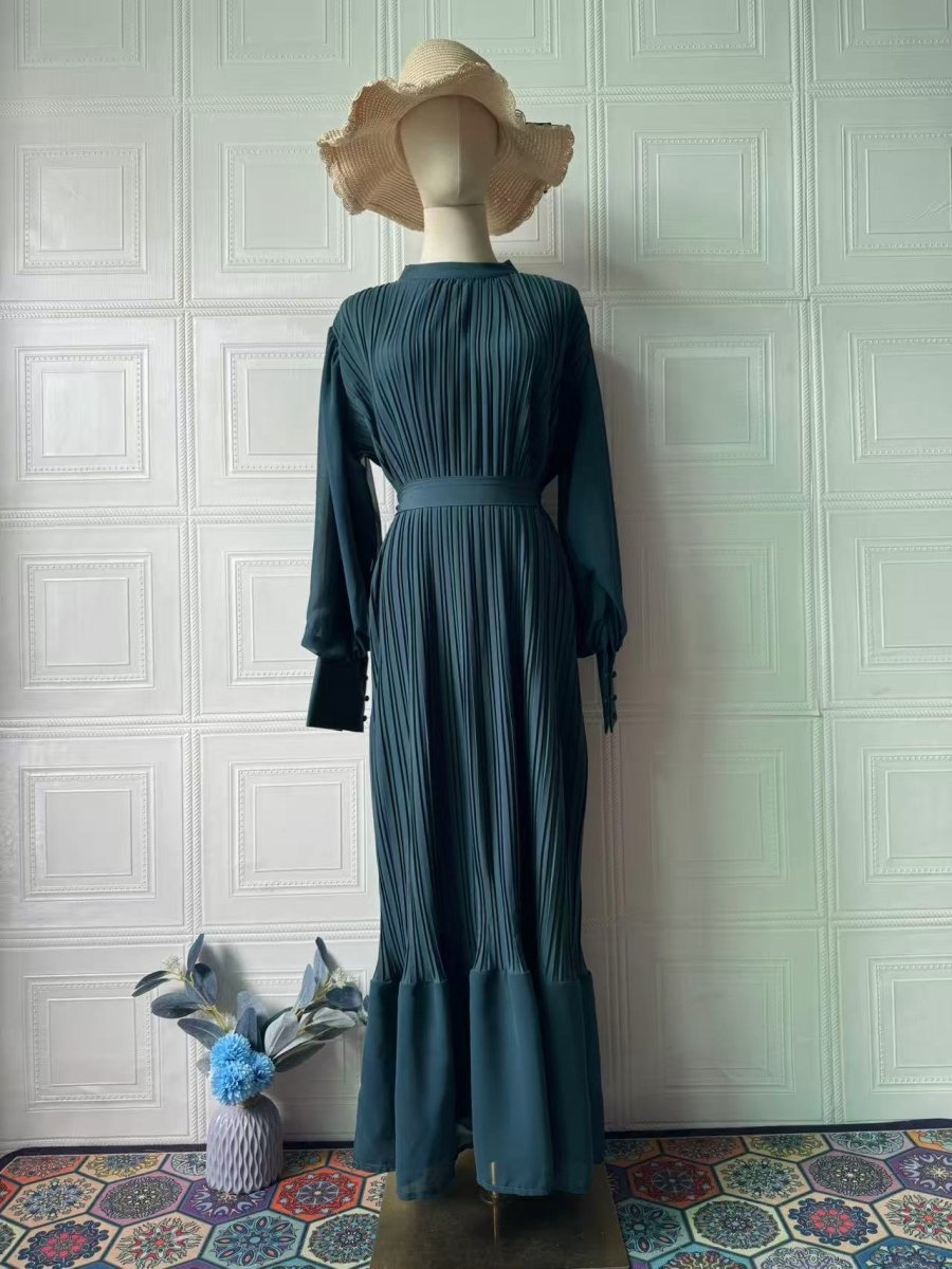 Elegant Lightweight Textured Long Skirt with Puff Sleeves Abaya Dress. (MA201) - Mariam's Collection