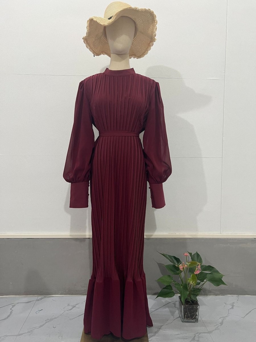 Elegant Lightweight Textured Long Skirt with Puff Sleeves Abaya Dress. (MA201) - Mariam's Collection