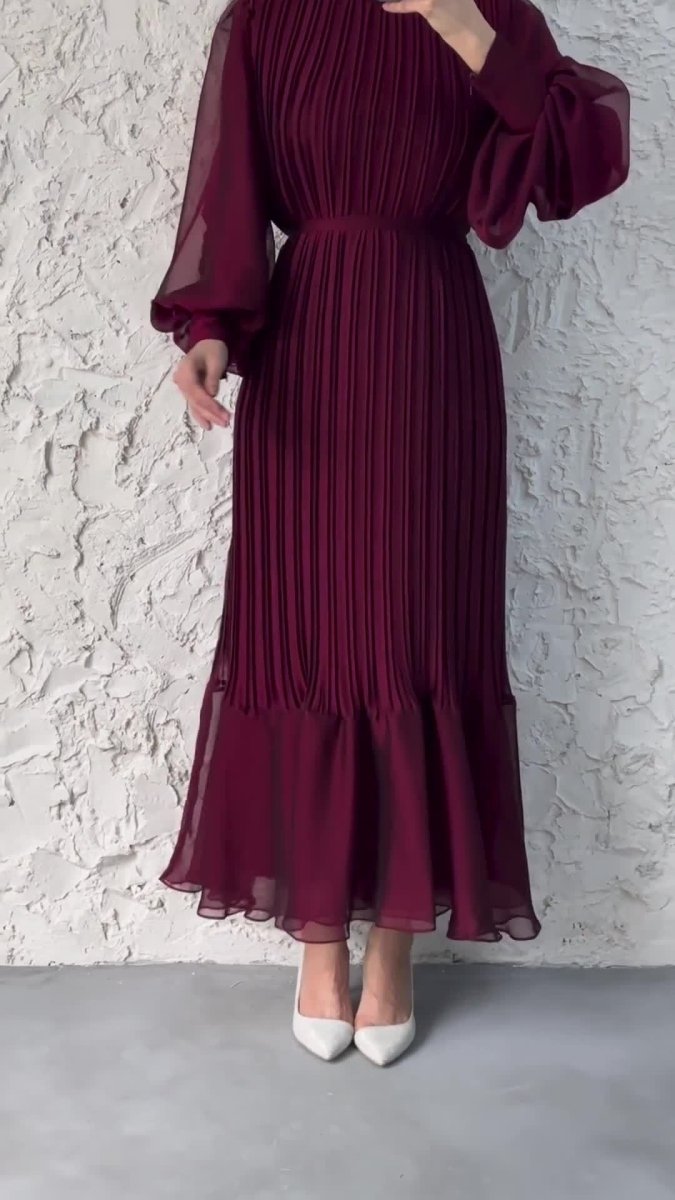 Elegant Lightweight Textured Long Skirt with Puff Sleeves Abaya Dress. (MA201) - Mariam's Collection
