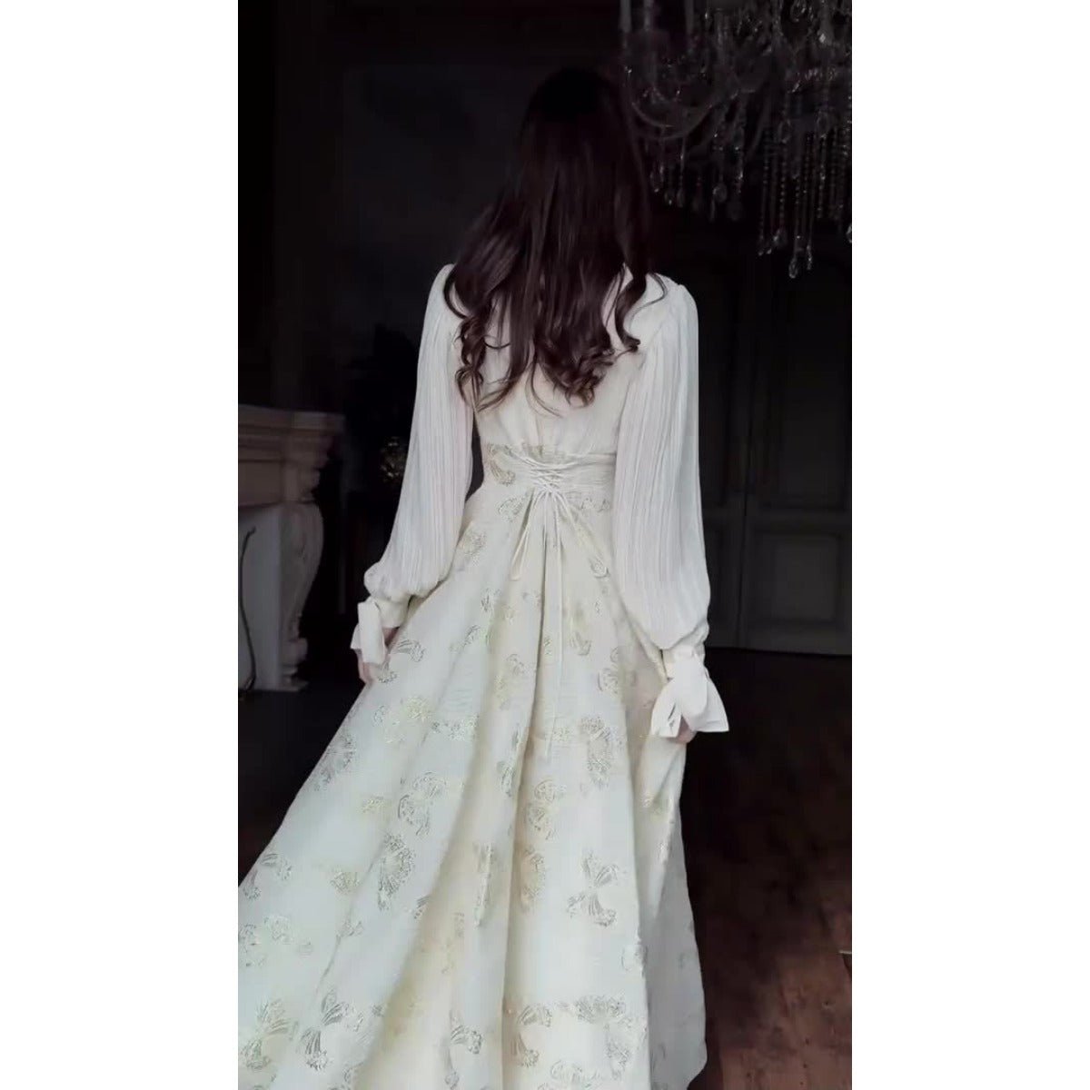 Elegant Long Sleeve Romantic Butterfly Pattern Gilded Long Dress Maxi Dress Gown Abaya. (MA219) - Mariam's Collection