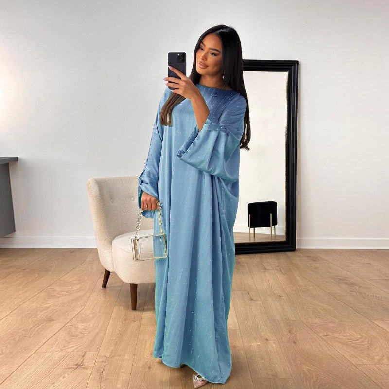 Elegant Long - Sleeved Diamond Craft Sparkling Abaya Dress - Modest Long Pullover Dress with Vertical Stripes(MA292) - Mariam's Collection