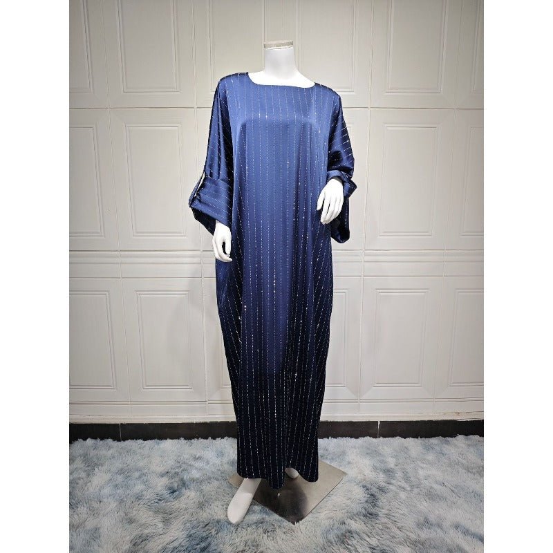 Elegant Long - Sleeved Diamond Craft Sparkling Abaya Dress - Modest Long Pullover Dress with Vertical Stripes(MA292) - Mariam's Collection