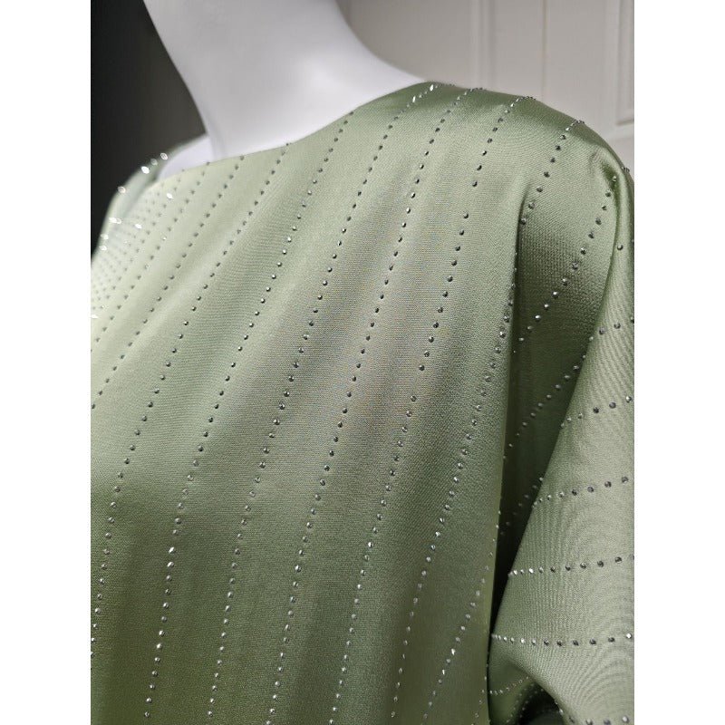 Elegant Long - Sleeved Diamond Craft Sparkling Abaya Dress - Modest Long Pullover Dress with Vertical Stripes(MA292) - Mariam's Collection