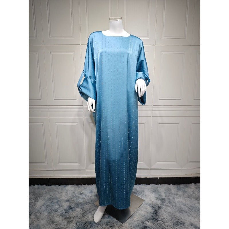 Elegant Long - Sleeved Diamond Craft Sparkling Abaya Dress - Modest Long Pullover Dress with Vertical Stripes(MA292) - Mariam's Collection
