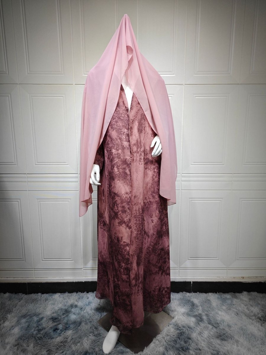 Elegant Muslim Women's Modest Fashion Chiffon Print Two - Piece Summer Casual Abaya with Hijab. (MOA152) - Mariam's Collection