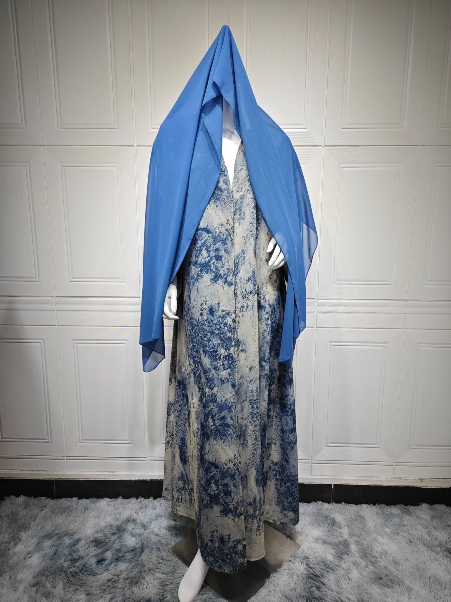 Elegant Muslim Women's Modest Fashion Chiffon Print Two - Piece Summer Casual Abaya with Hijab. (MOA152) - Mariam's Collection