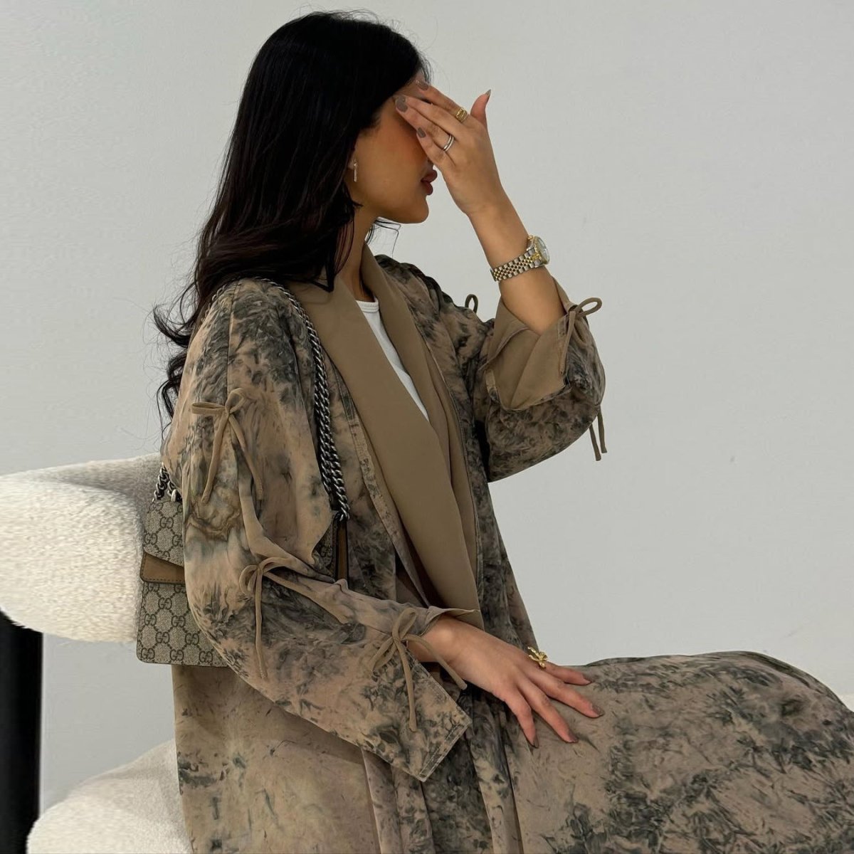 Elegant Muslim Women's Modest Fashion Chiffon Print Two - Piece Summer Casual Abaya with Hijab. (MOA152) - Mariam's Collection