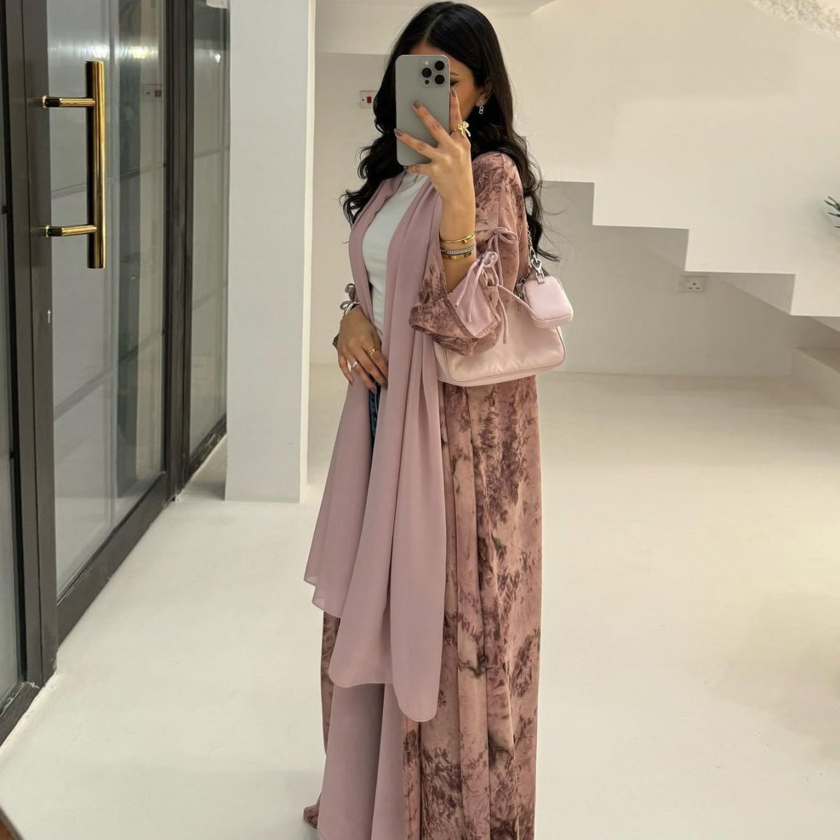 Elegant Muslim Women's Modest Fashion Chiffon Print Two - Piece Summer Casual Abaya with Hijab. (MOA152) - Mariam's Collection