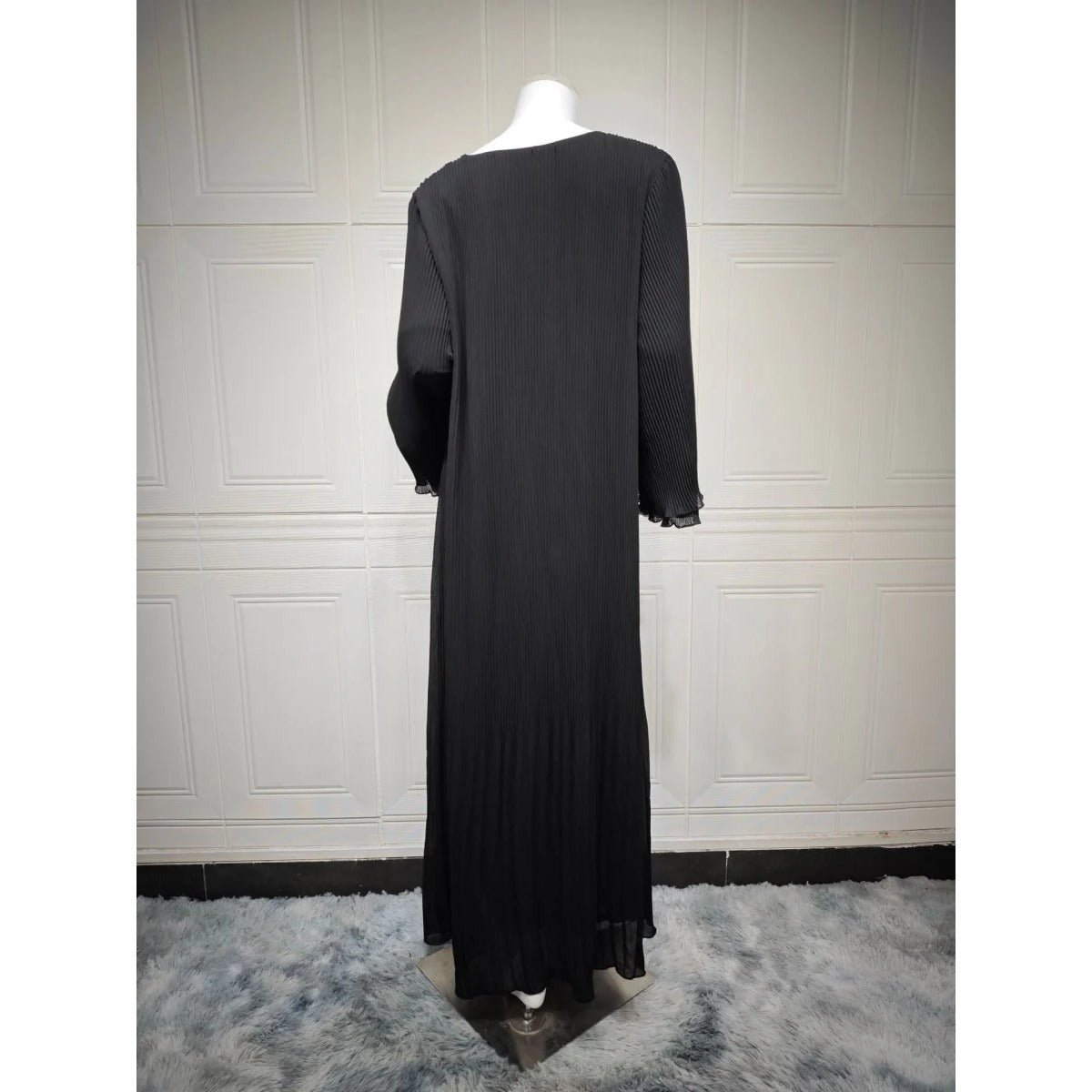 Elegant Muslim Women's Pleated Chiffon Pullover Robe Dress Modest Solid Color Abaya with Flared Sleeves. (MA176) - Mariam's Collection