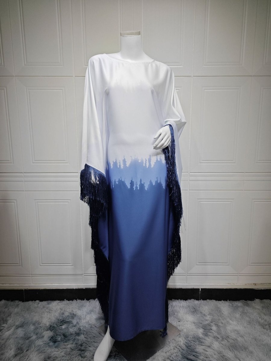 Elegant Ombre Gradient Print Fringed Robe Dress Abaya. (MA179) - Mariam's Collection
