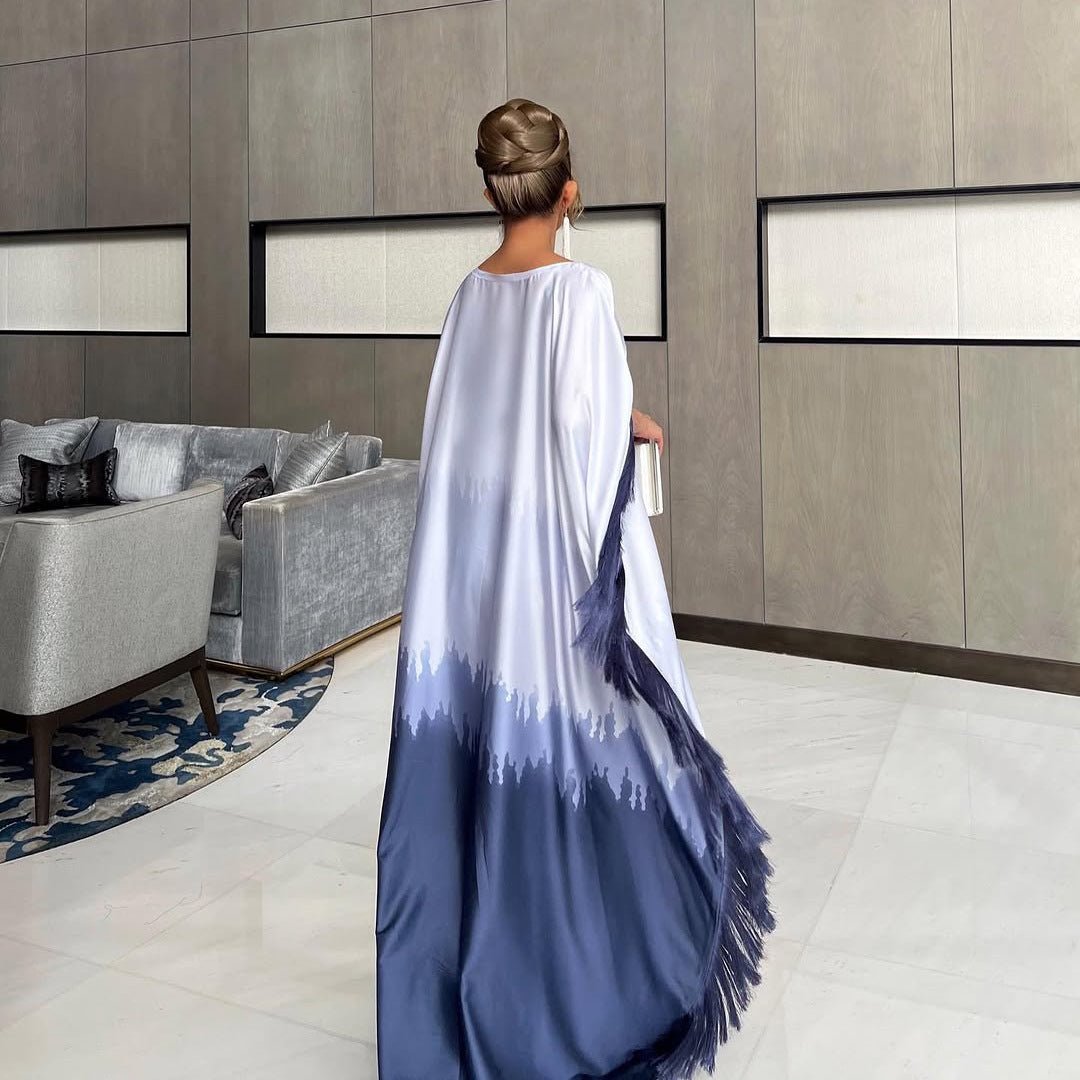 Elegant Ombre Gradient Print Fringed Robe Dress Abaya. (MA179) - Mariam's Collection