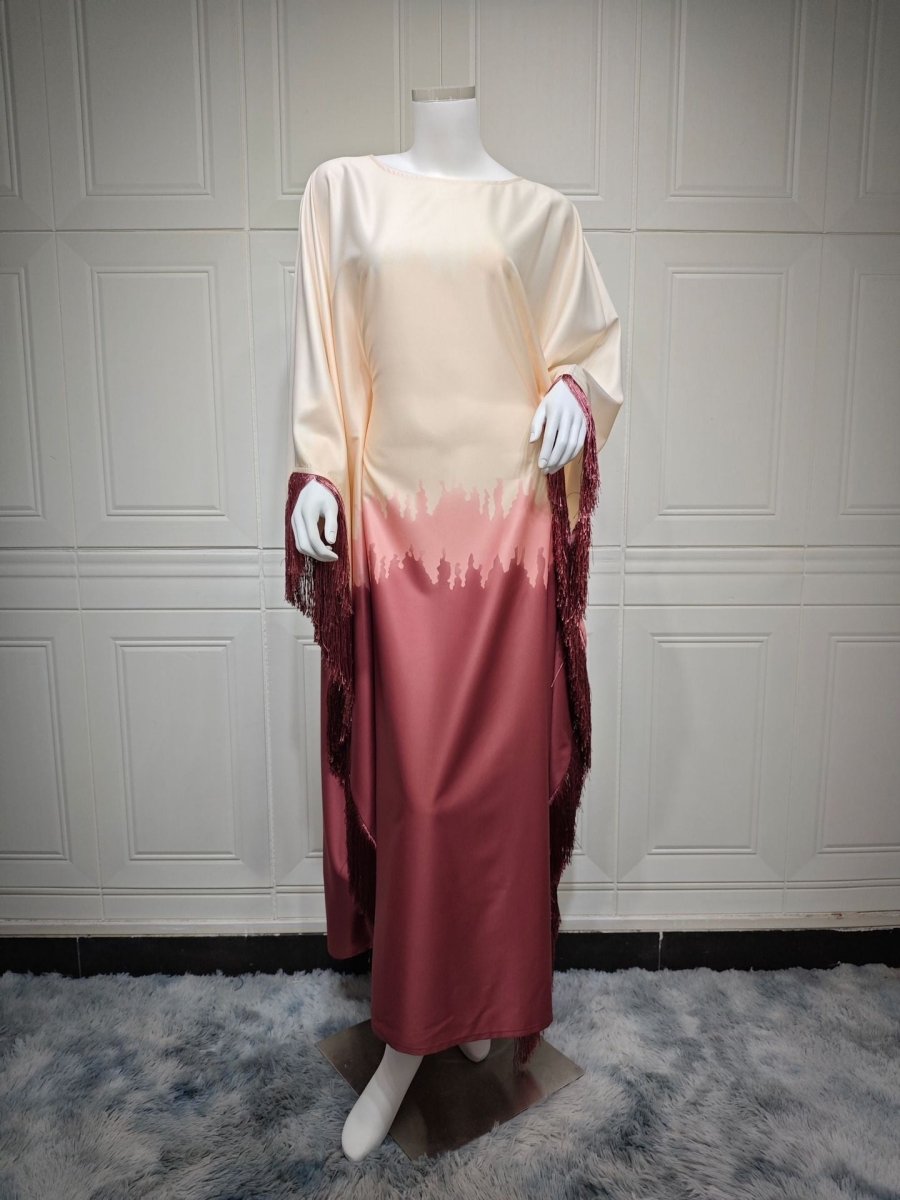 Elegant Ombre Gradient Print Fringed Robe Dress Abaya. (MA179) - Mariam's Collection